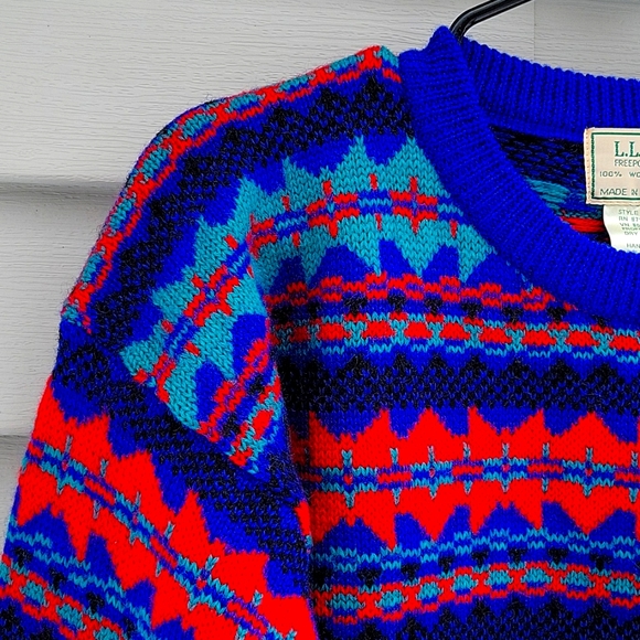 LL BEAN VINTAGE 100% WOOL MULTICOLORED MEDIUM MEN'S SWEATER NWOT - Picture 3 of 17